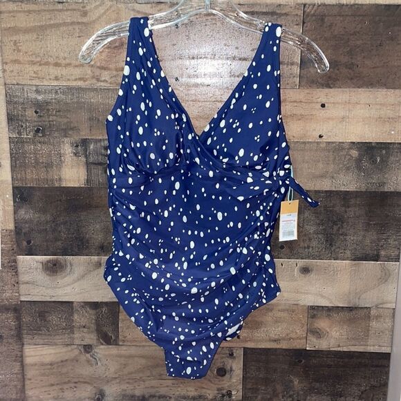 Kona Sol Navy & White Sotted One Piece Swimsuit, NWT - Picture 3 of 10